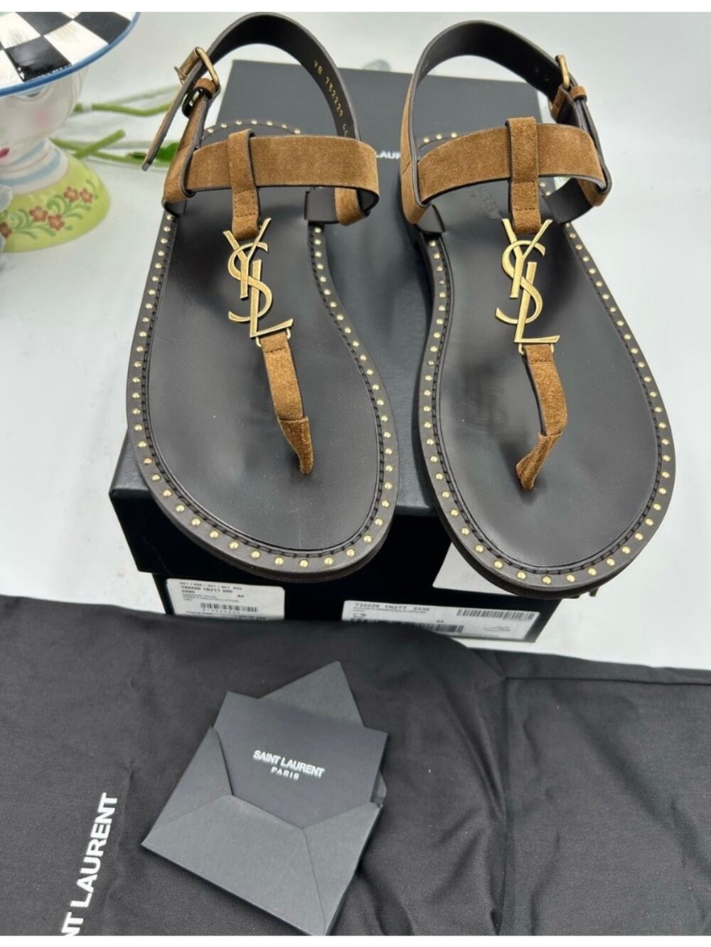 Men's Saint Laurent YSL logo CASSANDRE leather sandal size 44 made in Italy